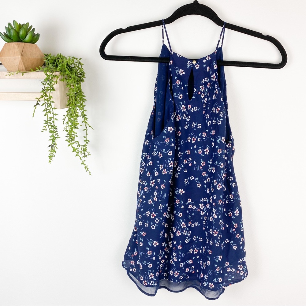 Be cool floral navy blue tank top size large - Picture 2 of 4